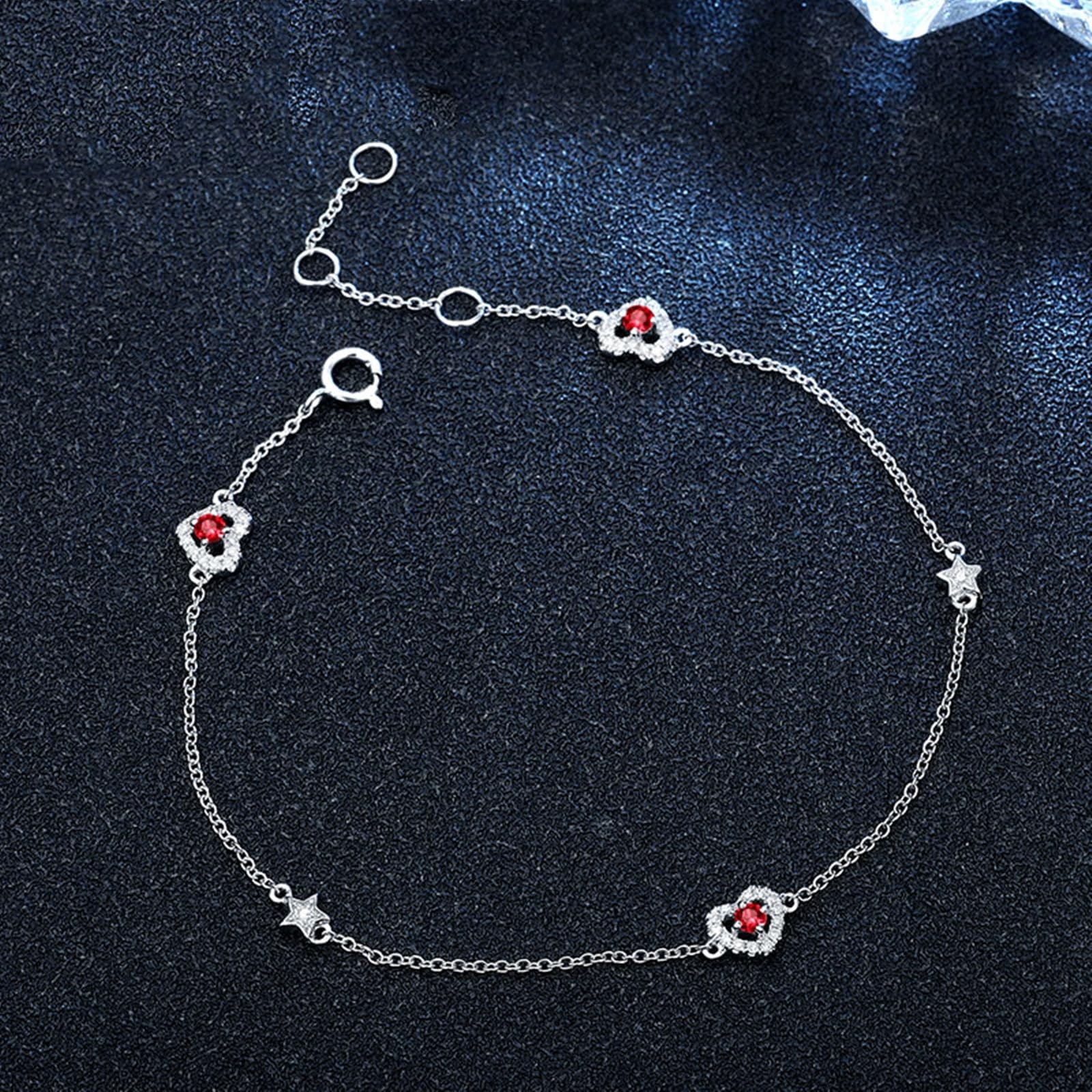 Bransoletka z białego złota dla kobiet 750/585/375, bransoletka damska syntetyczna rubinowa 0,16ct 16-18 cm przedłużenie 4 cm z moissanitem, bransoletki dla panny młodej