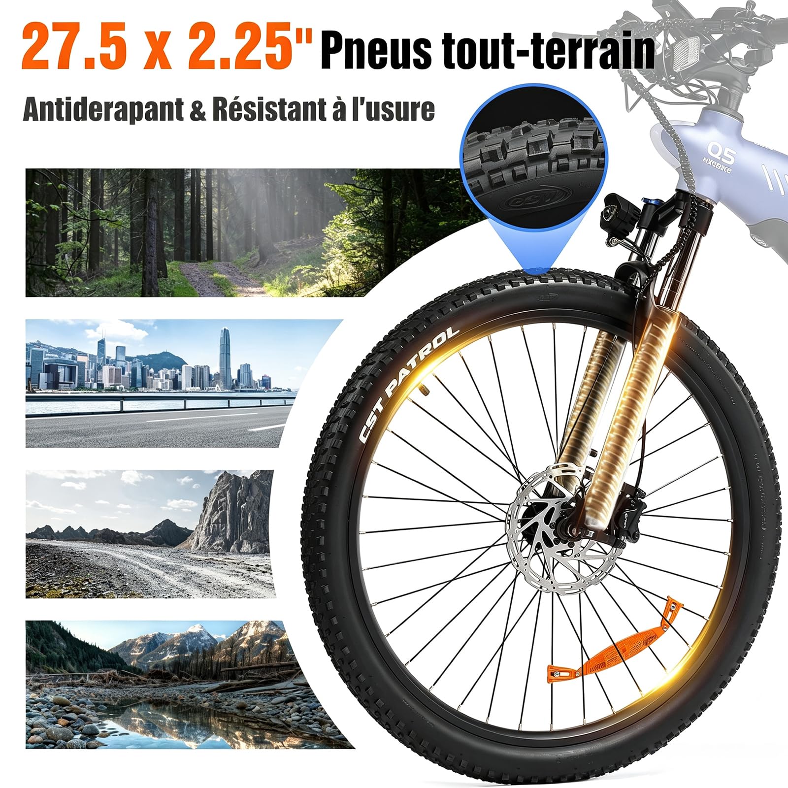 HX Q5 Shark Vélo Électrique Homme VTT Adulte,27.5" Vélo Électrique Ville,Capteur De Couple,85Nm,13/20Ah,Autonomie 60-220km Ebike,Amortissante Réglable,Freins à Disque Hydrauliques