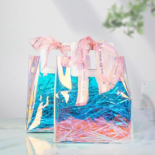 Miniatura 7 de Bolsas de regalo pequeñas holográficas, paquete de 2 unidades de 7.9 x 7.1 x 3.9 pulgadas con asas para mujeres, niñas, cumpleaños, Navidad, regalos