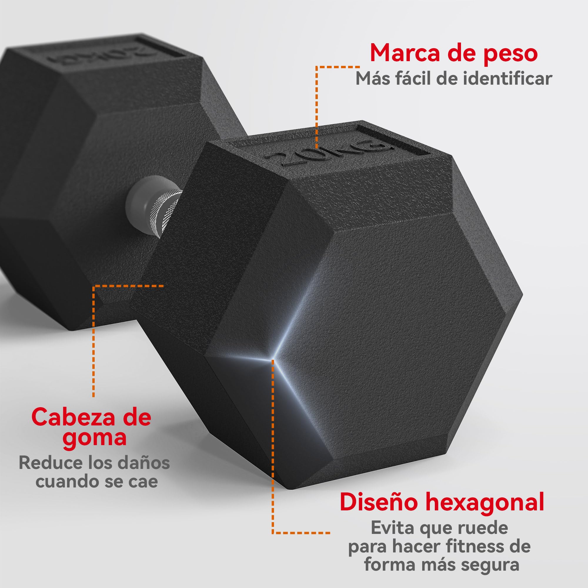HOMCOM Mancuerna Hexagonal 20 kg con Mango Moleteado Negro y Plata | Hierro Fundido, Pesas de Metal Recubiertas de Goma, Entrenamiento Casa Gimnasio Oficina