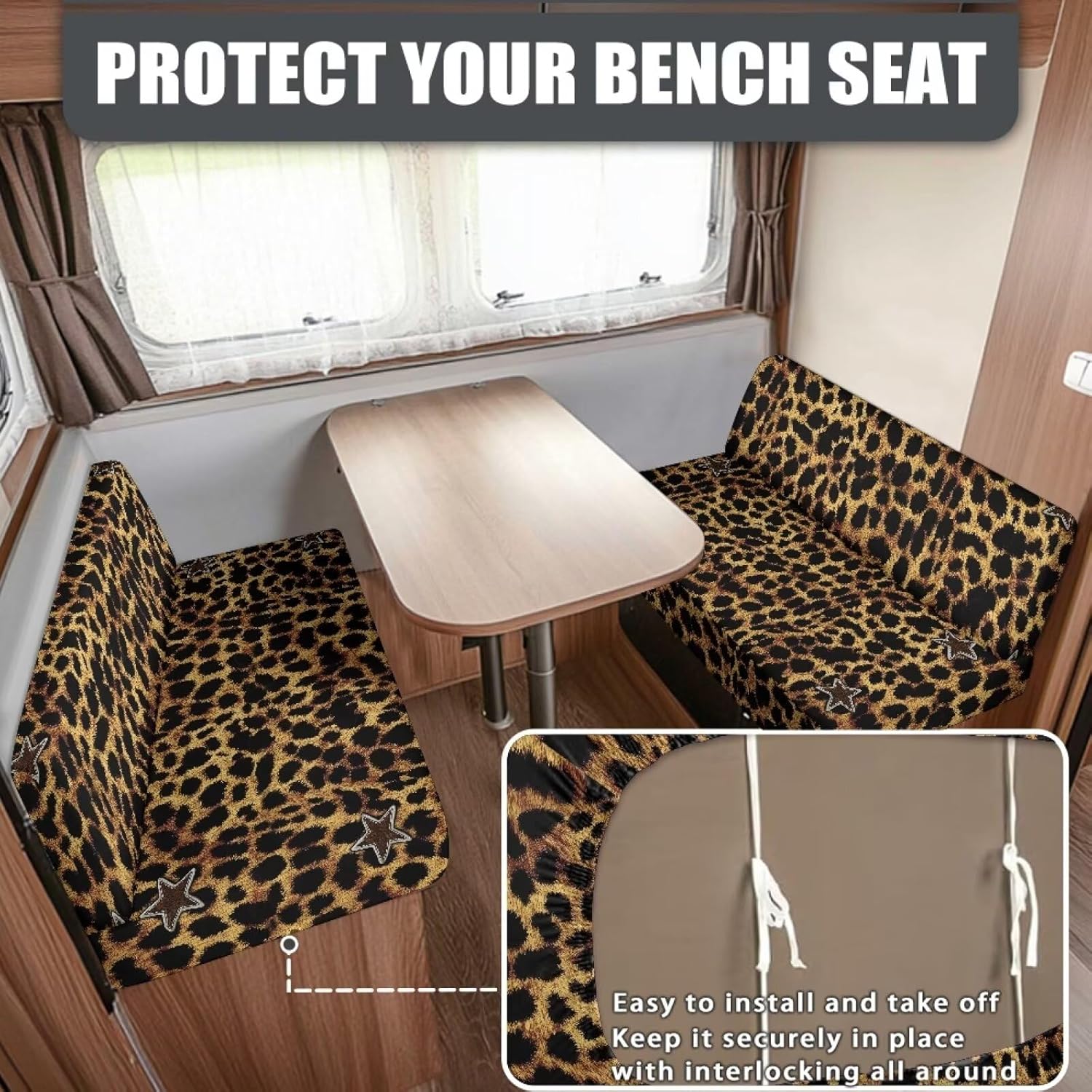 Brown Leopard Rv Couch Covers, RV Dinette Cushion Covers Stretchable RV Sofa Cover Loveseat Furniture Slipcover Couch Cushion Covers for Camper Sofa Bench 2 Pieces