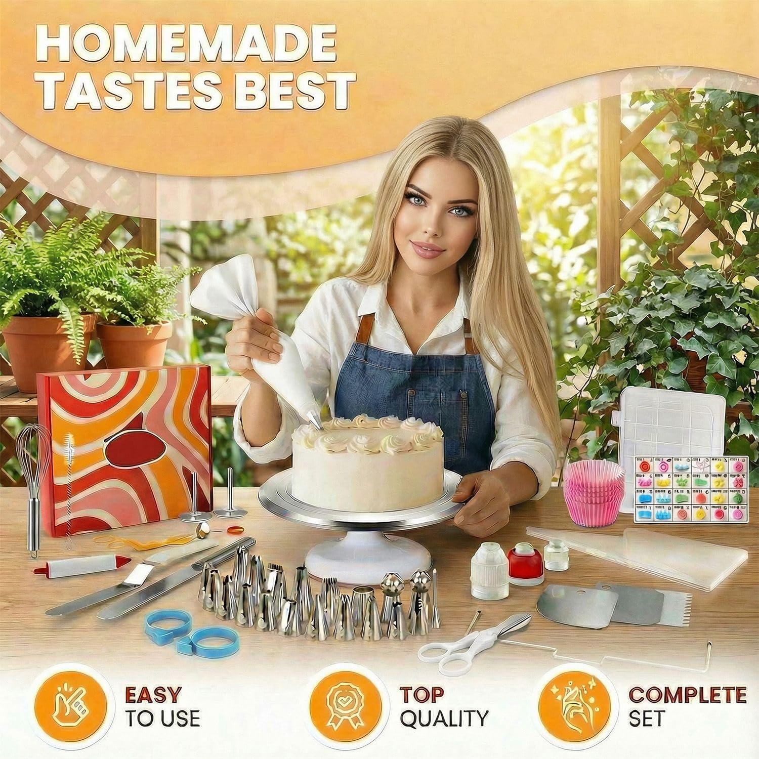 Plato Giratorio para Tartas de Aluminio - Base Giratoria para Decoración Profesional con Set de 144 Accesorios de Repostería Incluye Espátula y Boquillas, Gran Regalo para Mujeres