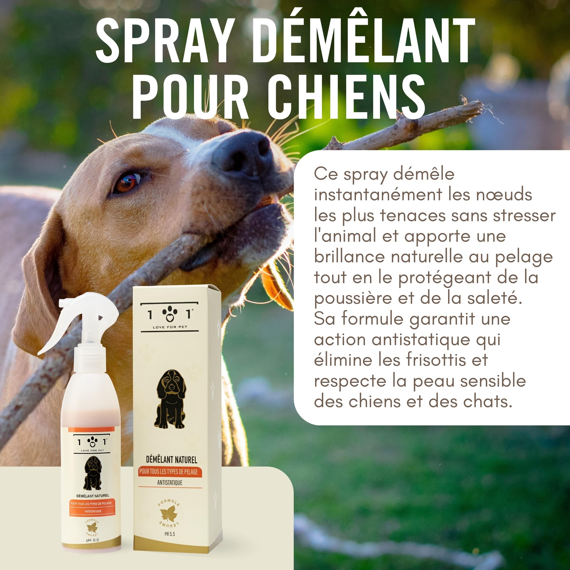 Spray Demelant Chien Naturel 250ml Demelant Chien Poil Long avec Ingrédients et Huiles Végétaux Convient à Tous Les Types de Pelage Doux et Brillant Formule Antistatique Professionnelle Linea 101