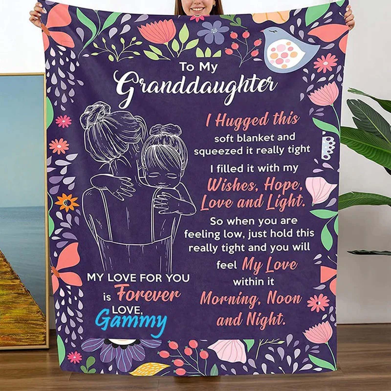 Auyuiiy Granddaughter's Gift-Sweet Words Personalised Fleece Blanket to My Granddaughter, Message Flannel Blanket Envelope Sew Letter Blanket (C)