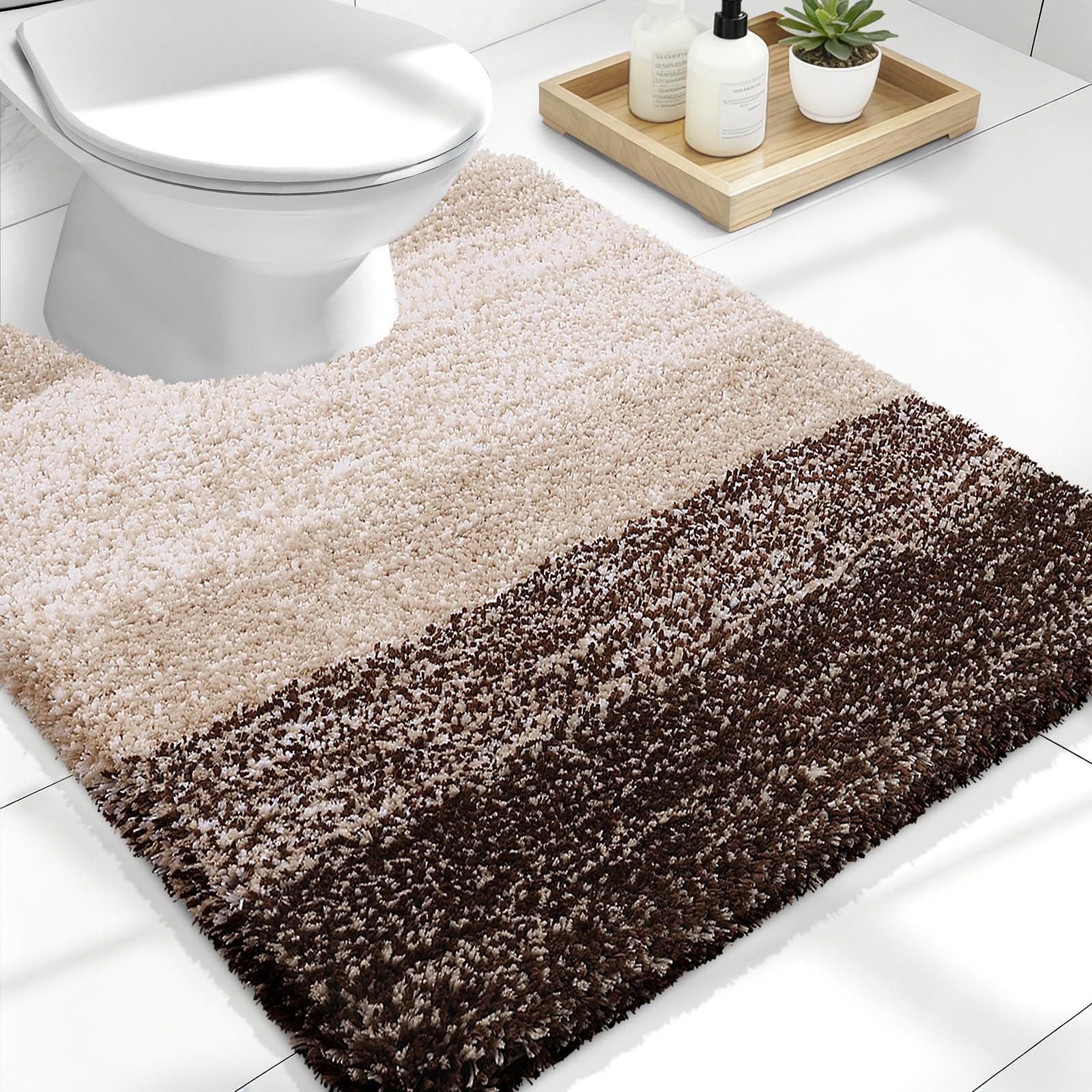 OLANLY Luxury Toilet Rugs U-Shaped 24x20, Soft Absorbent Microfiber Mat
