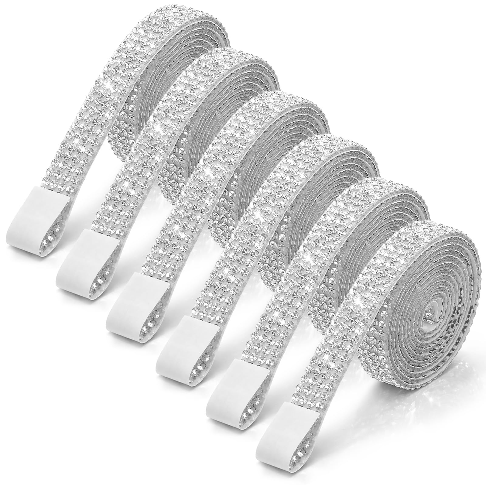 SULIKJHUI Self Adhesive Rhinestone Ribbon, 6 Rolls Rhinestone Strips Tape