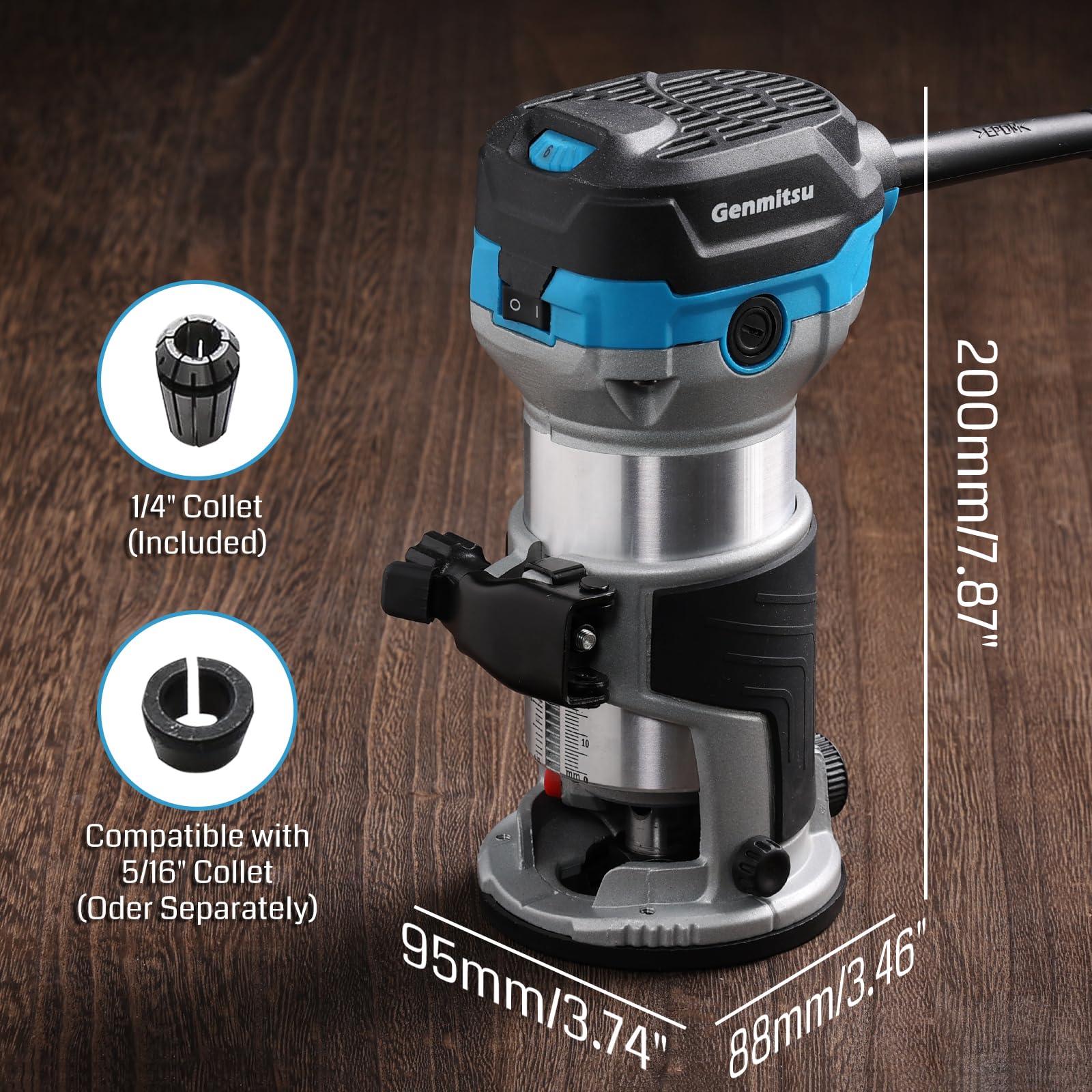 SainSmart Router ręczny 1,25 HP trymer ręczny, kompaktowy router do narzędzi do drewna ze stałą podstawą, 6 zmiennych prędkości, wyposażony w tuleję zaciskową 1/4", idealny do obróbki drewna CNC i