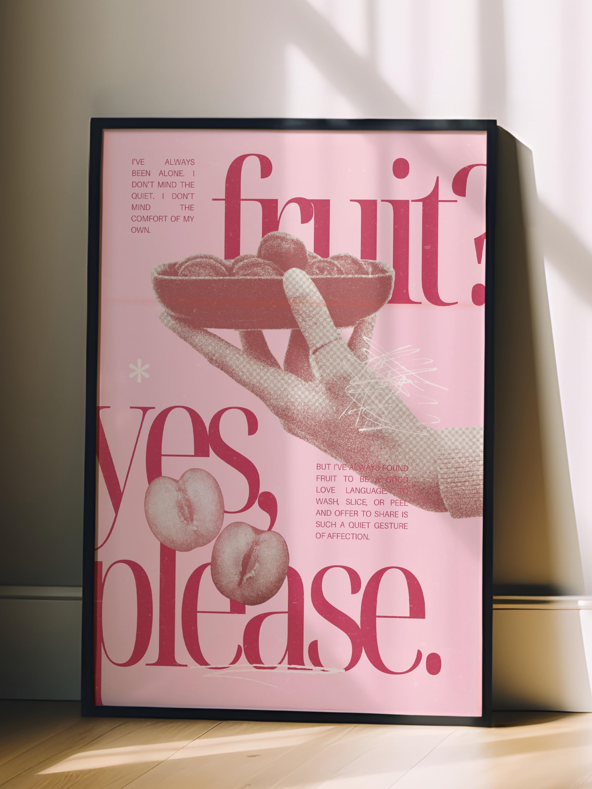 Zestia Siyah Çerçeveli Tablo, Fruit Yes Please Yazısı, Kiraz Detayı ile Poster No: 107633 21 x 30