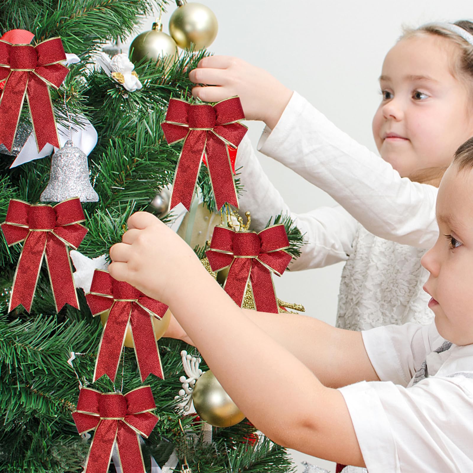 Muloo - 10 Unidades De Lazo De Navidad Con Purpurina Para Decoración De árbol De Navidad, Adornos Para Fiestas De Año Nuevo