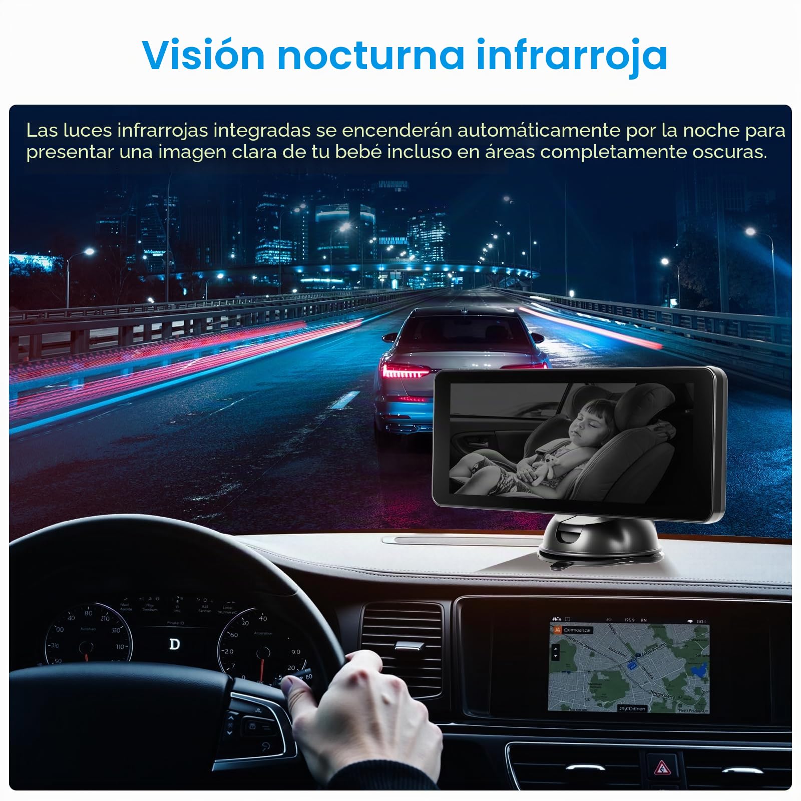 Inefala Cámara para Bebé para Coche Canal Doble para 2 Niños, Pantalla Dividida de 6,9", Pantalla Ultra Ancha HD con Cámaras Duales, Fácil Instalación, Cámaras de Visión Nocturna 360° Giratorias