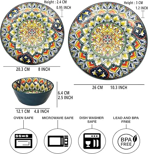 Miniatura 9 de YA JU Juego de vajilla de porcelana para bufé, servicio para 4 (12 piezas) Fácil de limpiar, juego de platos y tazones para comedor informal en