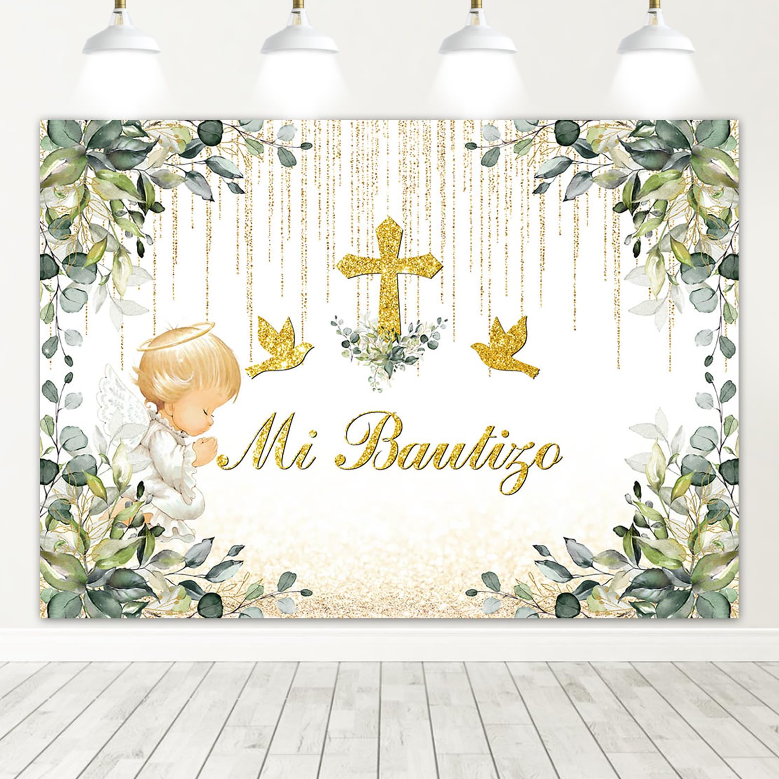 Avezano Mi Bautizo Backdrop Greenery Baptism Party Decorations Sage Green Eucalyptus Christening Newborn Baby Shower Banner (Green, 6x4ft)