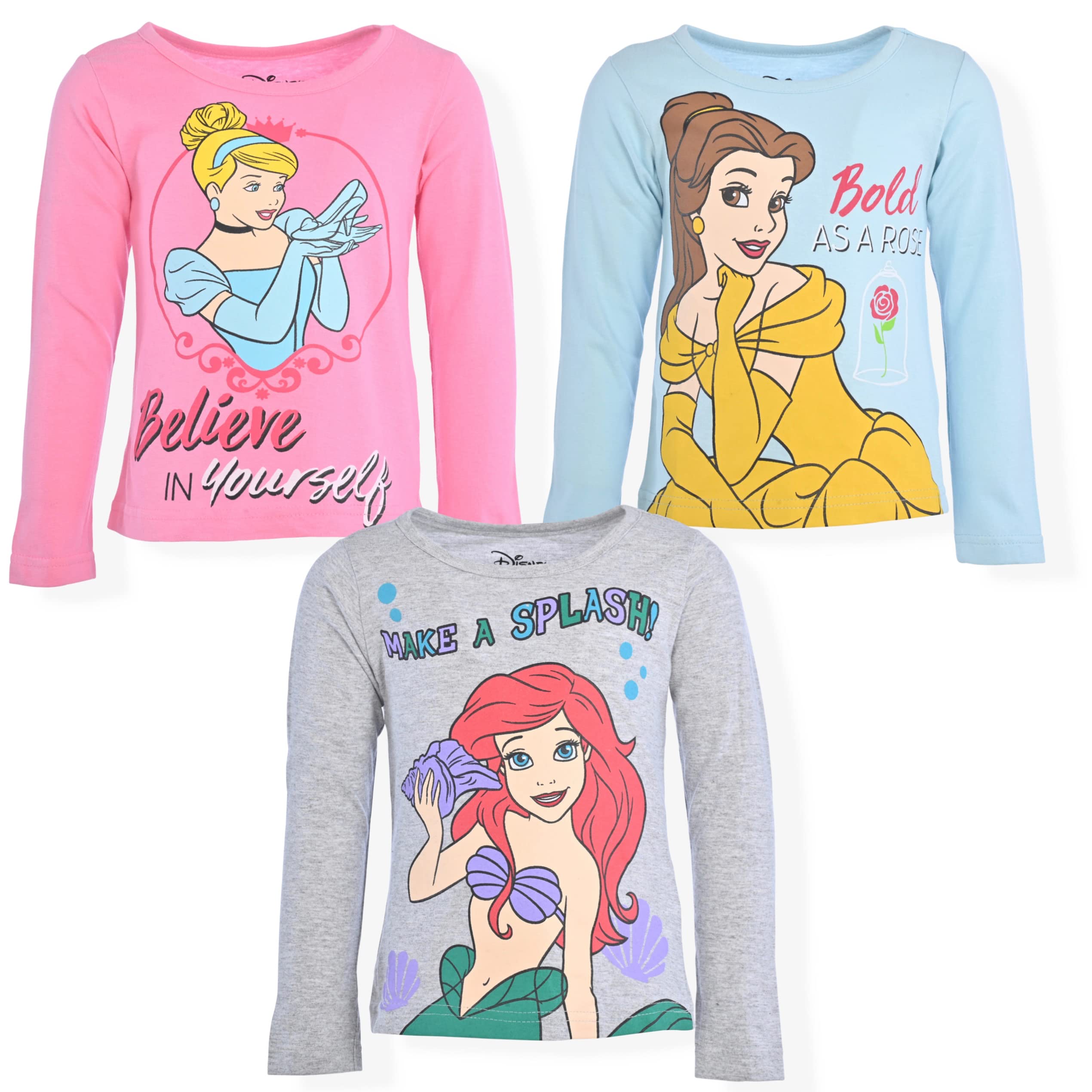 DisneyGirl's 3-Pack Princess Long Sleeve Graphic Tee Shirt