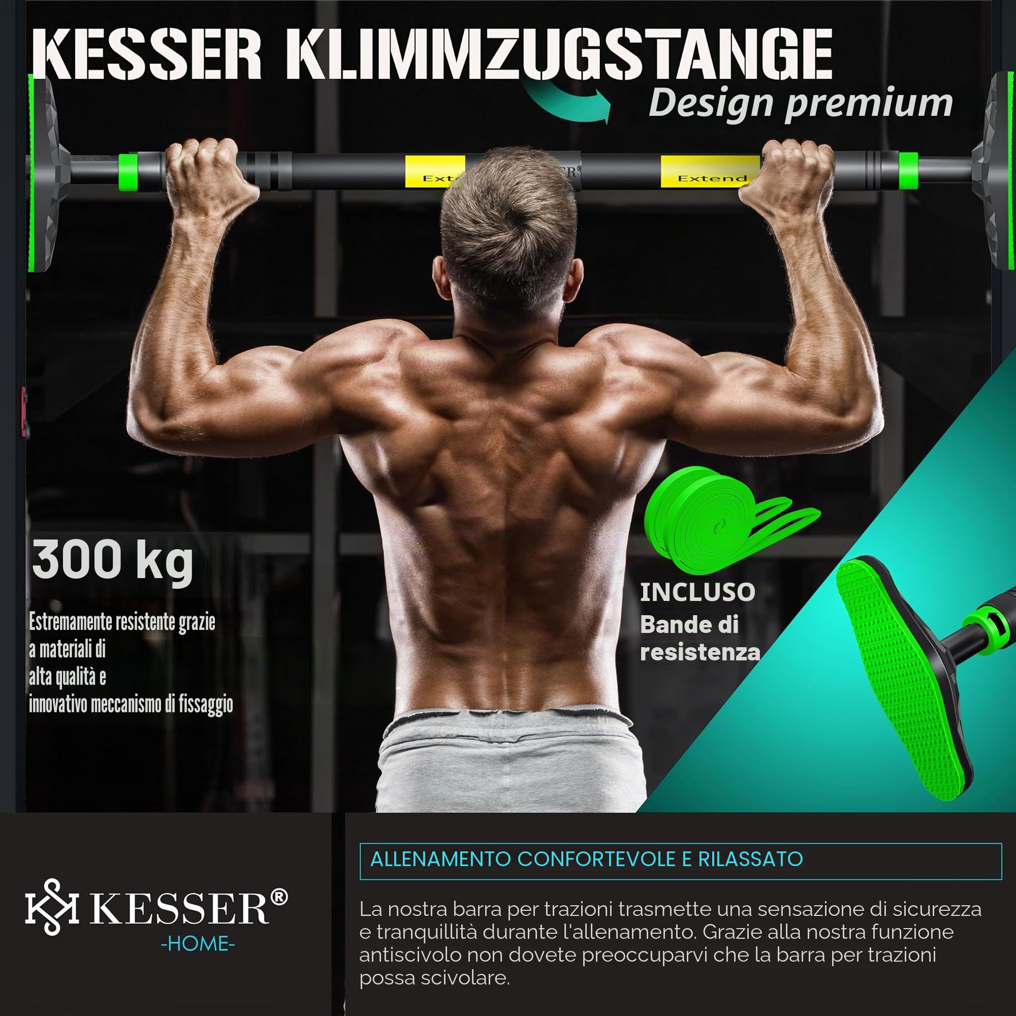 KESSER® Barra per trazioni regolabile, telaio porta allungabile 68-106 cm, 300 kg, maniglie antiscivolo