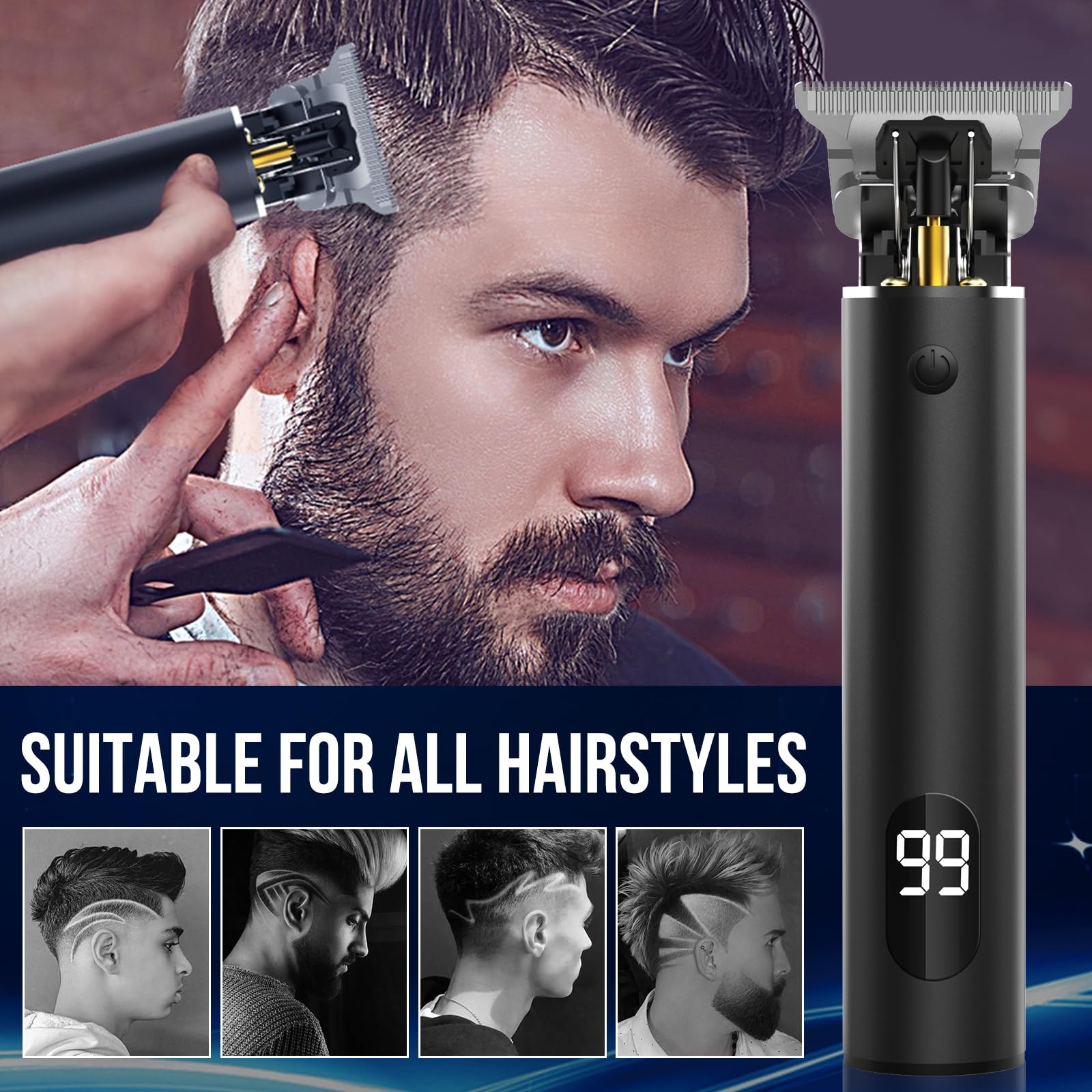 Tagliacapelli,T-Blade 0mm Trimmer Barba,Electric Pro Li Professionale, Elettrico, Kit Regali per Uomo, USB Ricaricabile Schermo LCD, T Taglio Regolare