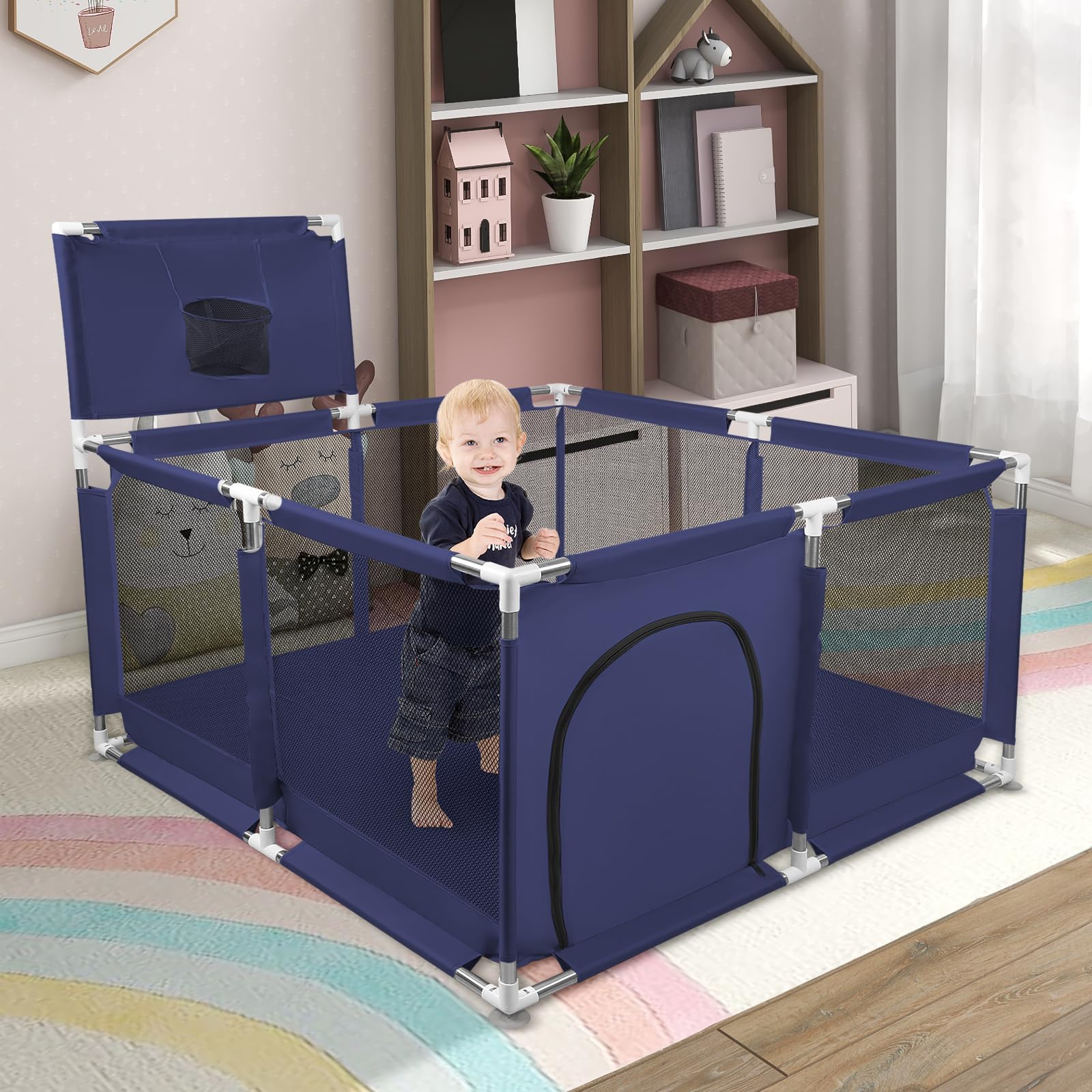 Box compatto per bambini, con 50 palline + 4 piastre di aspirazione, box e stalle con rete traspirante, da 0 a 48 mesi