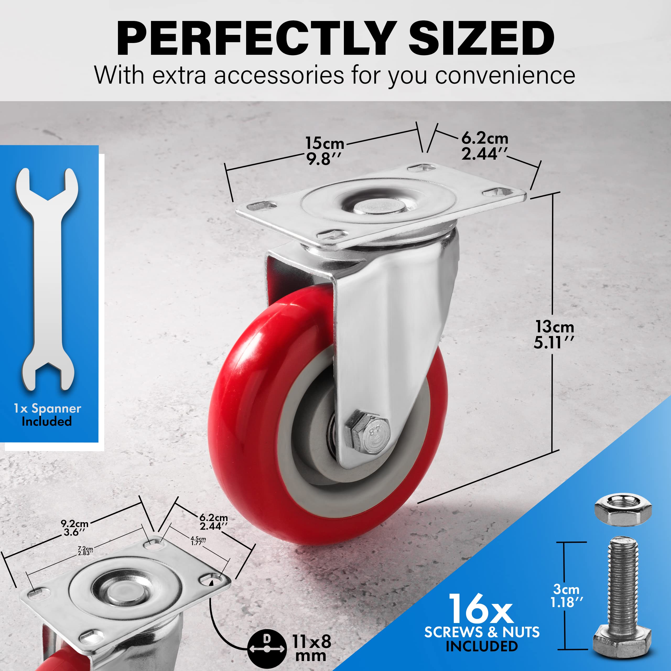 Castrek 4 Inch Heavy Duty Casters Set of 4, Scratch Resistant & 360 Degree Rotatable Swivel Casters 2200 lbs Load Capacity - Ideal for Furniture on Any Floor (4 x Swivel)