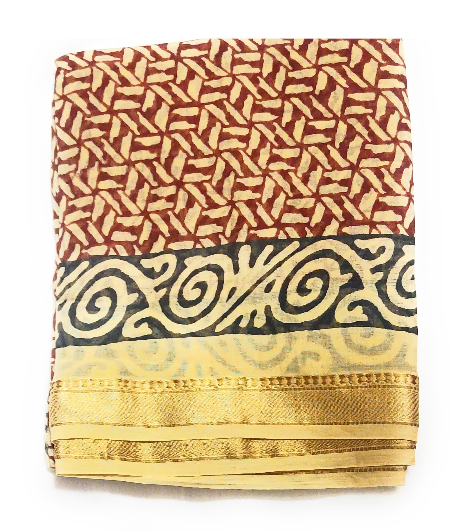 KGM Accessories New Extra large Indian Cotton Gold Lurex hand block printed Sarong Scarf Shawl Beach wrap Pareo (Burgundy)