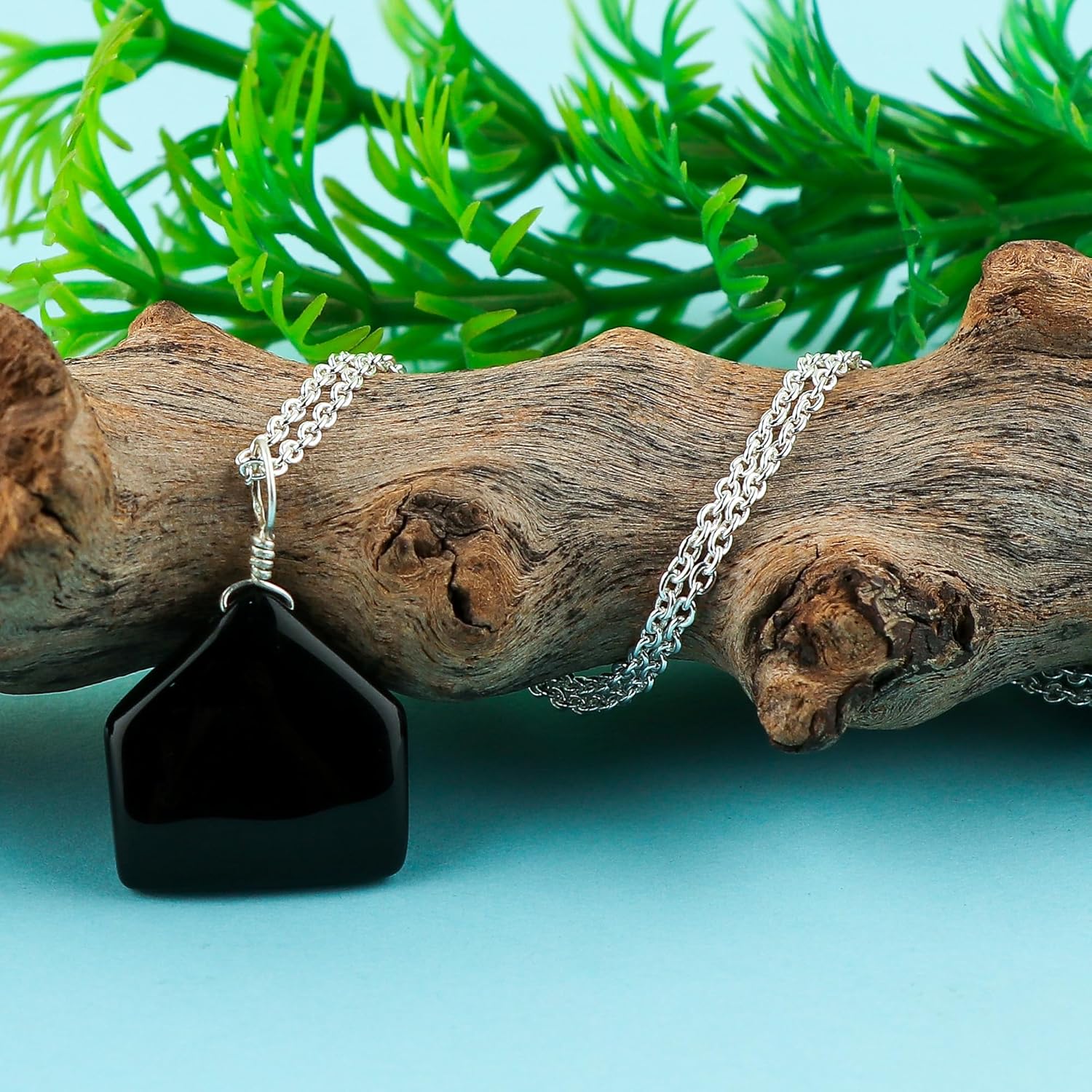 Natural Black Onyx Gemstone Dainty Necklace, Polished Fancy Stone Dainty Pendant, Handmade Bohemian Jewelry, Silver Plated, Healing Crystals, Christmas Gift for Women, Size 18inch - Image 2