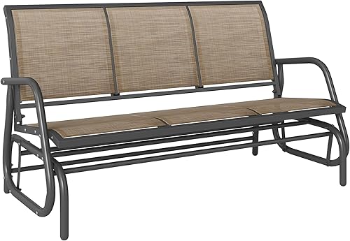 Outsunny Banco planeador de patio para 3 personas, columpio para porche al aire libre con 3 asientos, tela de malla transpirable, marco de metal,
