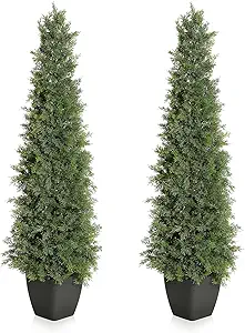 GarveeHome Artificial Cedar Topiary Tree for Outdoor,48 inch Tall Faux Cedar Trees,Potted Fake Cypress Plant, Artificial Plants Indoor Outdoor for Front Porch Decor, Set of 2
