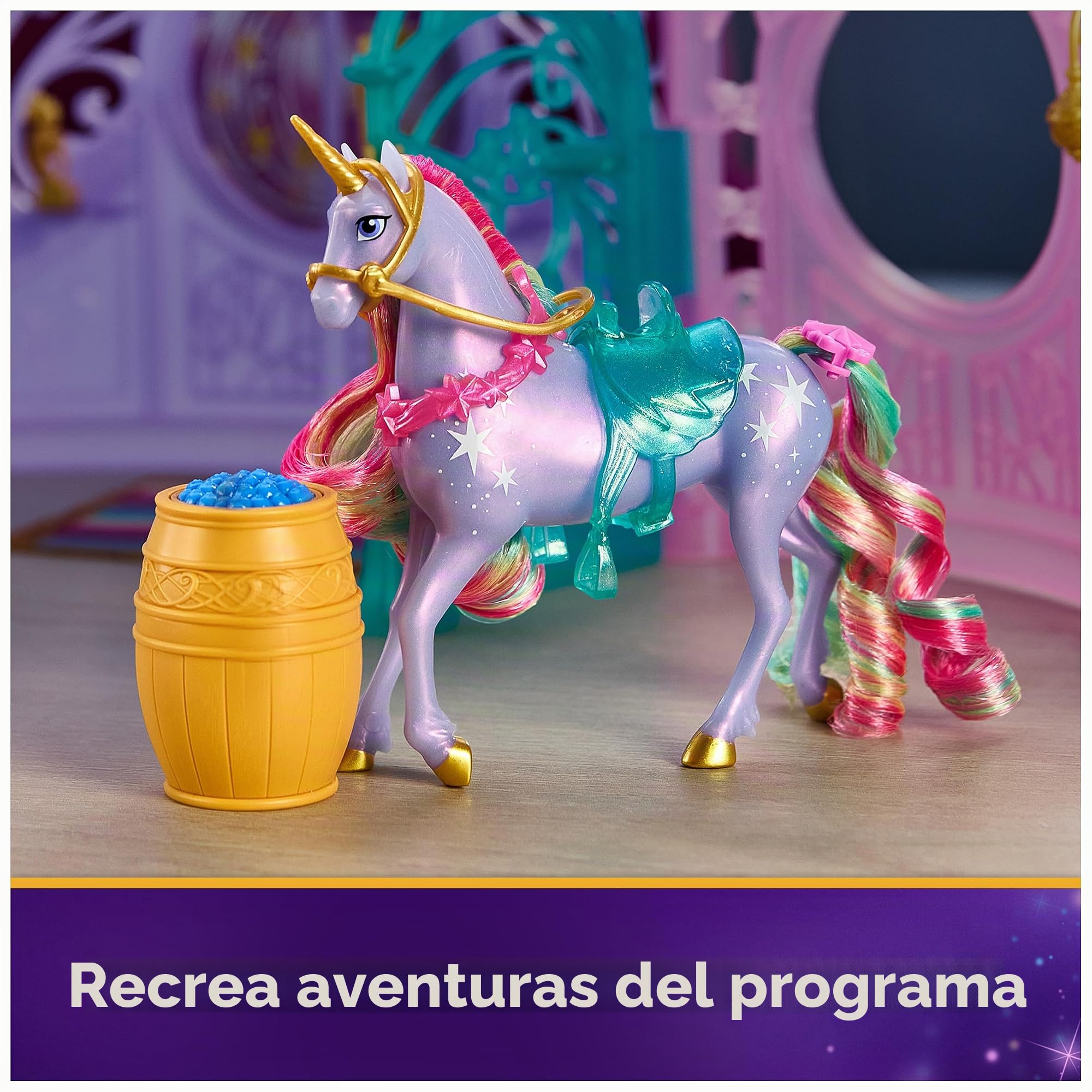 Unicorn Academy - Set de Juego Estable de 90 cm, Incluye Fuente con Efectos de luz y Sonido, Unicornio de 12 cm y 24 Accesorios, Juego Original de la Popular Serie Netflix, para niños a Partir de 4