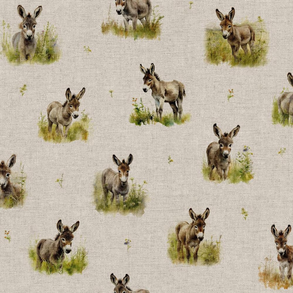 Cotton Rich Linen Look Fabric Donkey Flower Floral Field Upholstery (Sold Per Metre)