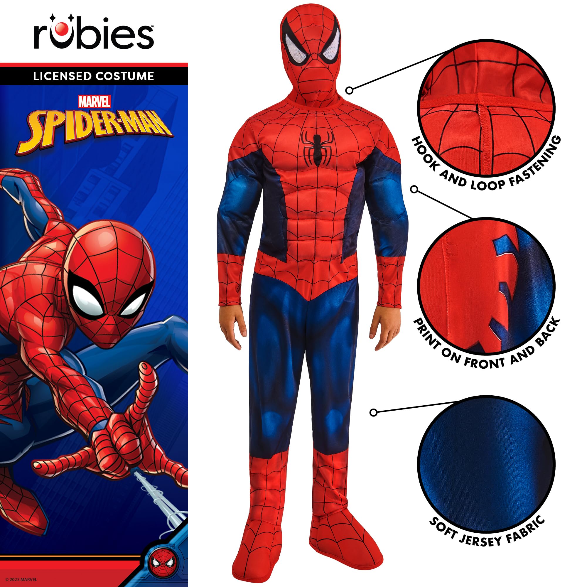 Rubies Costume ufficiale Marvel Spider-Man Deluxe imbottito per bambini, costume da supereroe per bambini, età 5-6 anni, Halloween