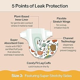 The Honest Company Clean Conscious Diapers for Delicate Skin | Up to 100% Leakproof | Hypoallergenic, Fragrance Free | Fall \'25 Limited Edition Prints | Club Box, Size 3 (16-28 lbs), 62 Count