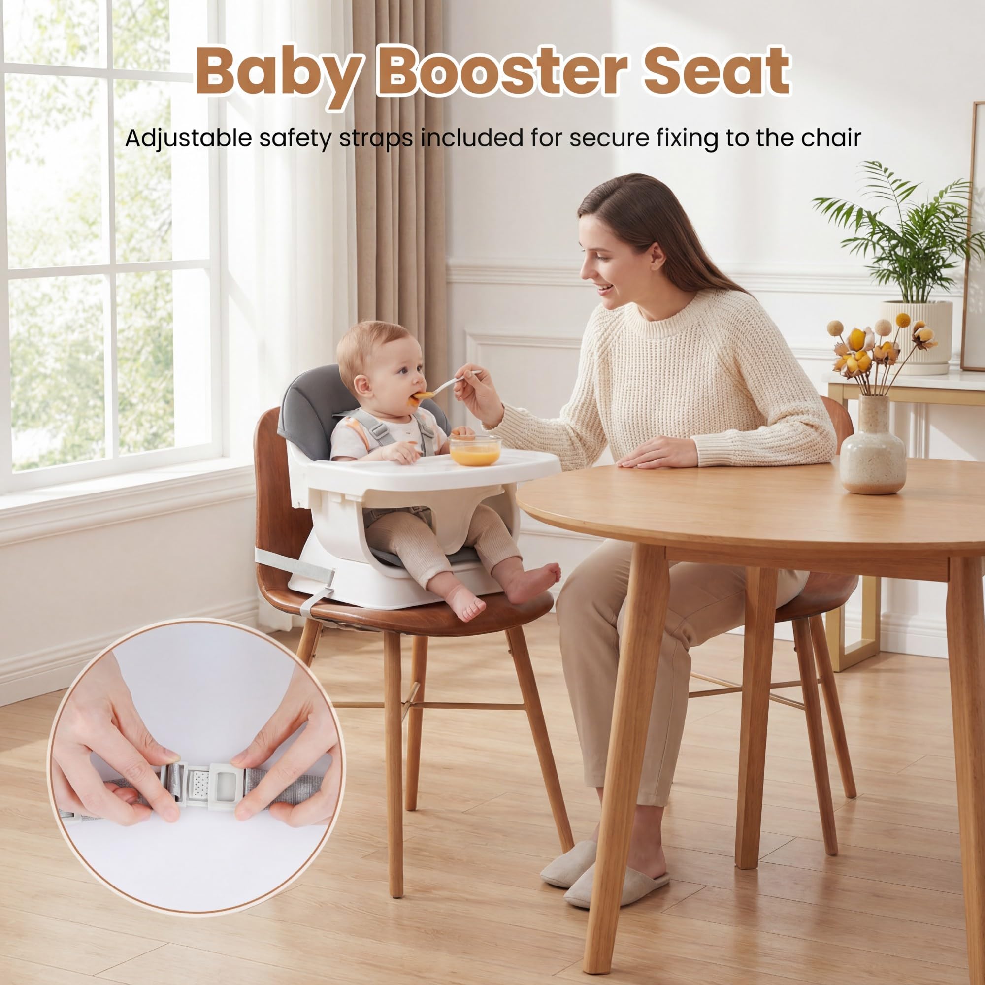 LIFEZEAL Trona para Bebés y Niños Pequeños, Trona Infantil Multifuncional de Madera Maciza, con Reposapiés y Bandeja Ajustables, Equipada con Cinturón de Seguridad, Apta para Bebés de 6 a 36 Meses