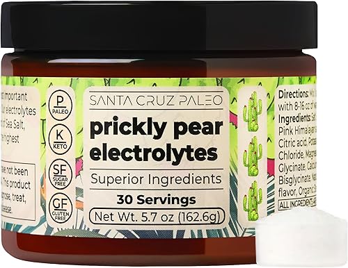 Santa Cruz Paleo Electrolítico en polvo, sabor a tuna y sin azúcar, mezcla de bebida de hidratación con sal rosa del Himalaya, sal marina, glicinato