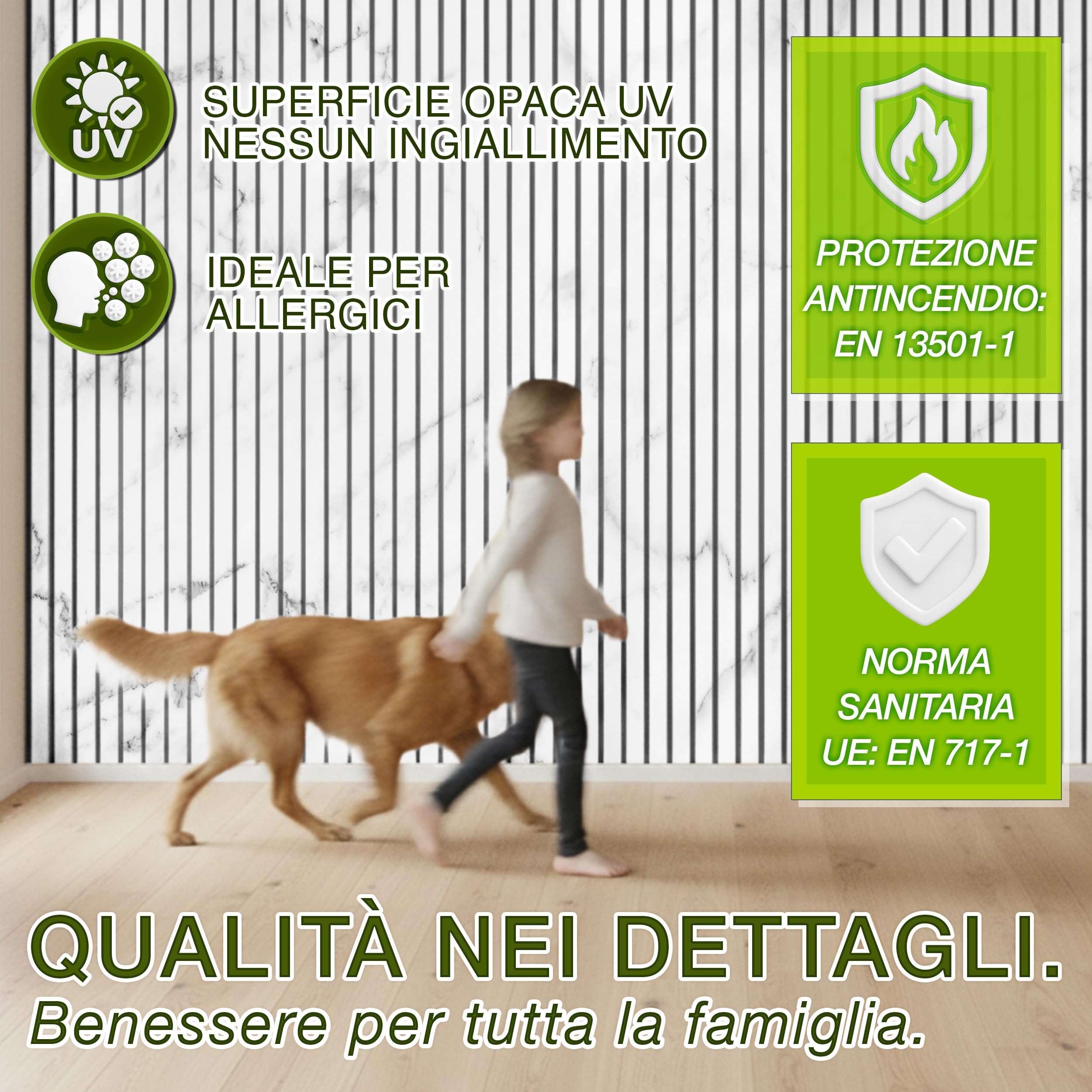 TRESKO 2 pannelli acustici in legno, 120 x 60 cm, con 4 ganci appendiabiti, rivestimento da parete bianco/marmo come parete a lamelle 3D, pannelli in legno per isolamento acustico