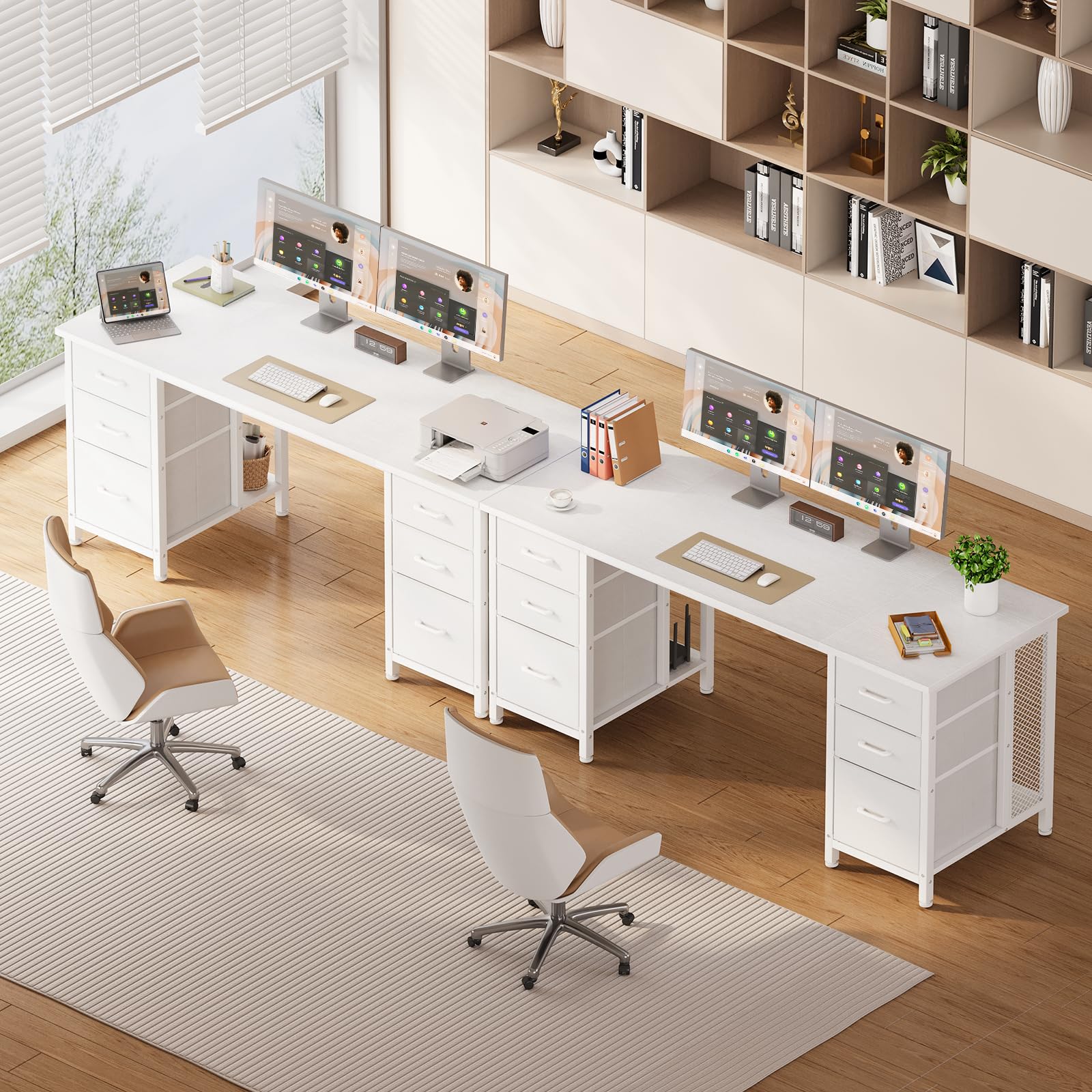 Coleshome Scrivania con 6 Cassetti, 160x52 cm Scrivania Salvaspazio, Scrivanie Ufficio con Ripiani per l'Ufficio di Casa, Bianca