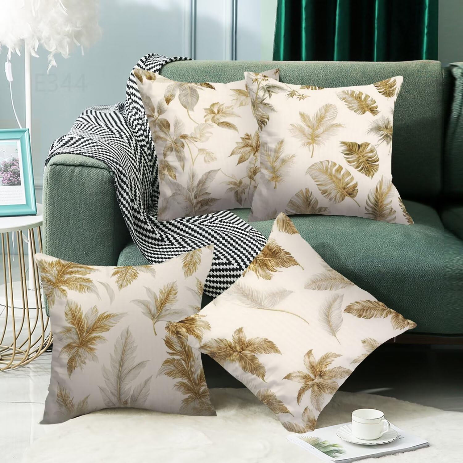 Giallo Federe Cuscini Divano 50x50cm,4 Pack Pianta Estate Esterno Cuscini per Divano,Doppio Lato Quadrato Morbido Cuscini Divano,per Divano Soggiorno Sedia Autunno Dekoration Cuscino,Regali LY-344