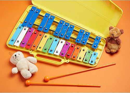 Miniatura 7 de Xylophone 25 Note Chromatic Glockenspiel en una caja de plástico roja - Juegos de tarjetas con 23 canciones codificadas por letras