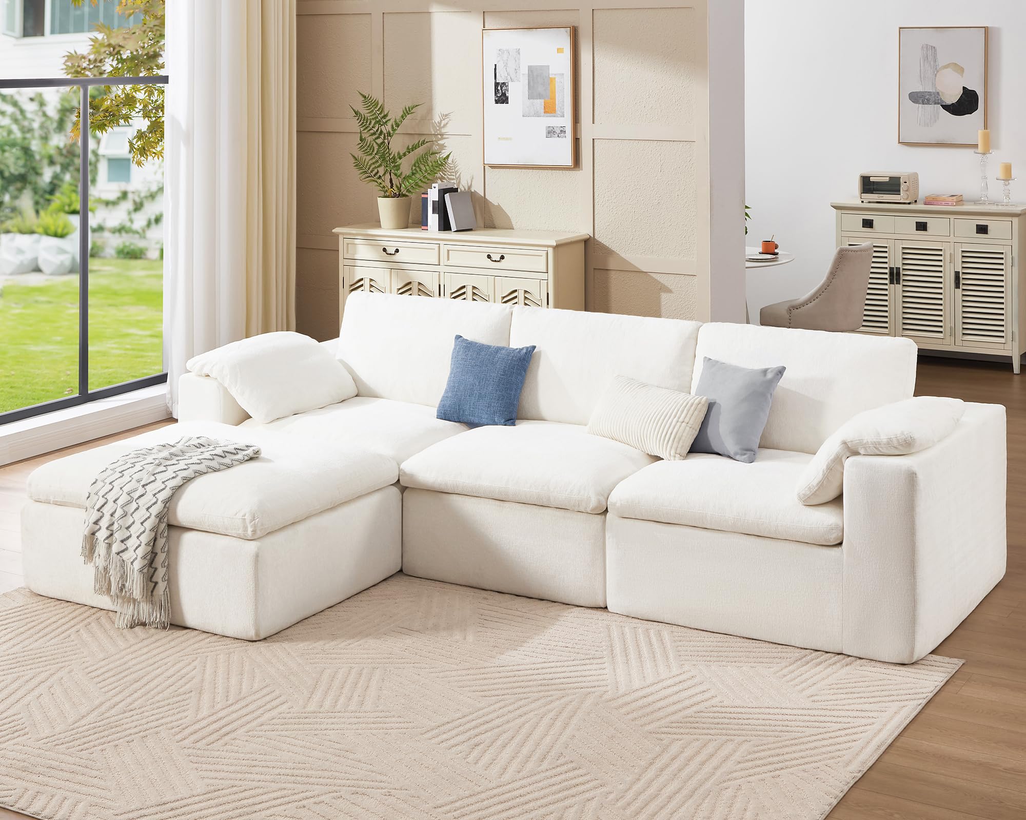 Jocisland 130 Cloud Modular Sectional Sofa No-Assembly Oversized Chenille Couch with 83 5 Extra-Deep Chaise Modern White Cloud