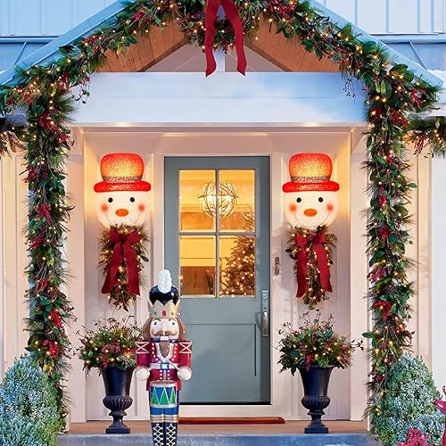 Miniatura 3 de Paquete de 2 cubiertas de luz de porche de Navidad con diseño de muñeco de nieve para transmisión de luz para patio delantero, garajes, jardín,