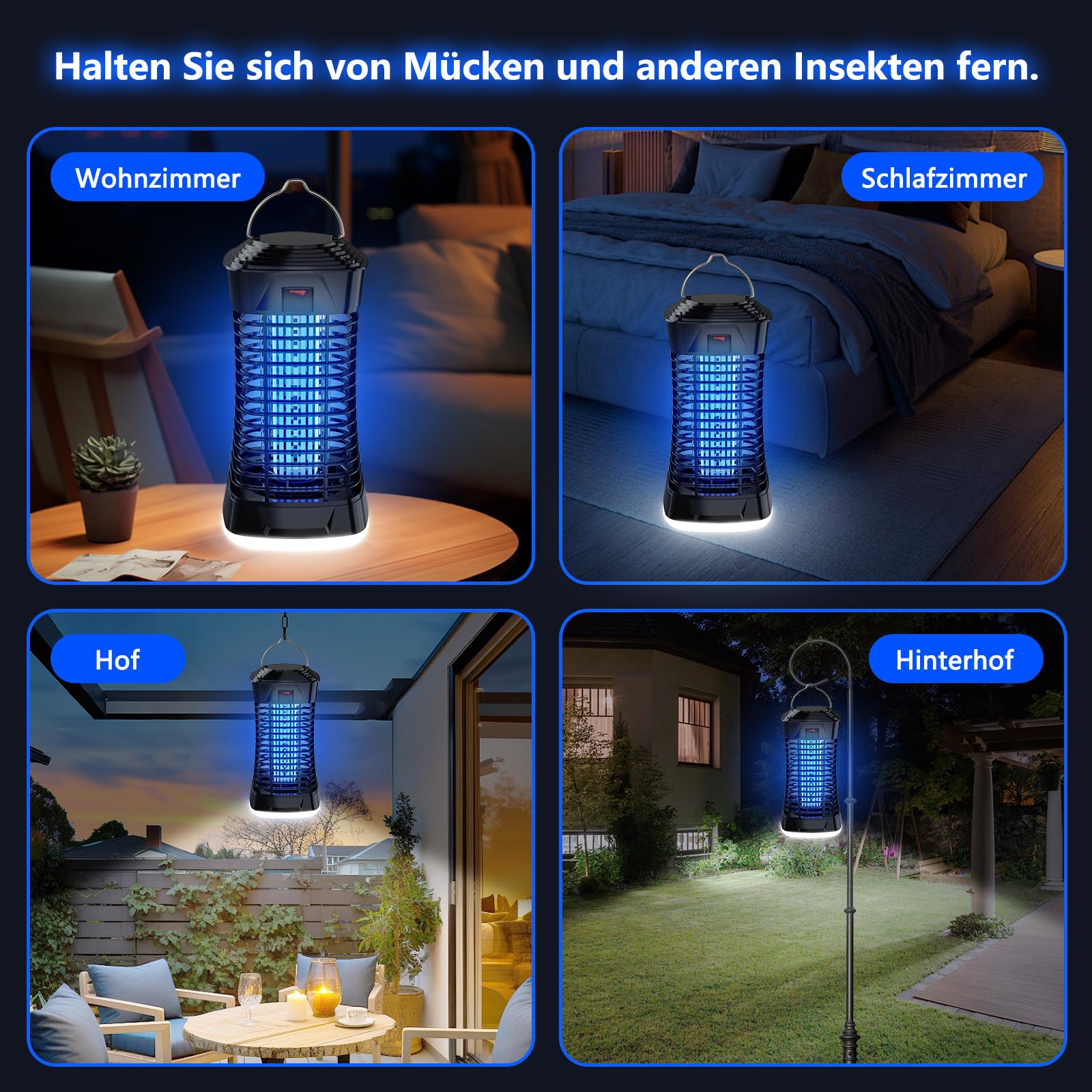 Loowoko Mückenlampe 4200V, Effektiver Mückenschutz, Elektrische Mückenfalle mit Lampe, Chemiefrei, Leise, Sicher für Kinder und Haustiere, Mückenvernichter für Innen & Überdachte Außenbereiche