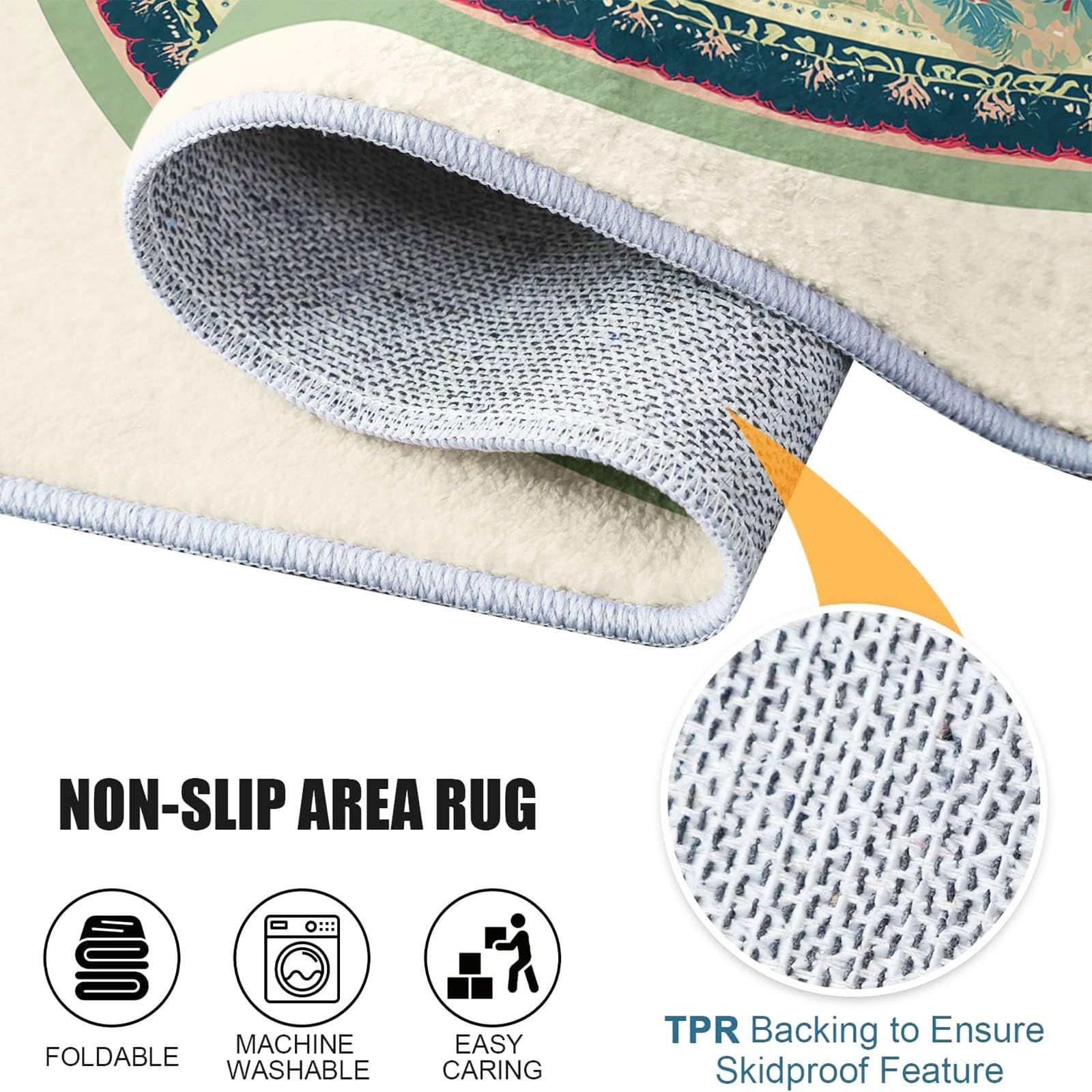 Generico Area Tappeto Soggiorno, Retrò Forma Ovale Motivo Paisley Tappeti Lavabile in Lavatrice Morbido Pile Sala Bambino Cameretta da letto Home Decor Tappeto antiscivolo 100 x 150 cm, Crema