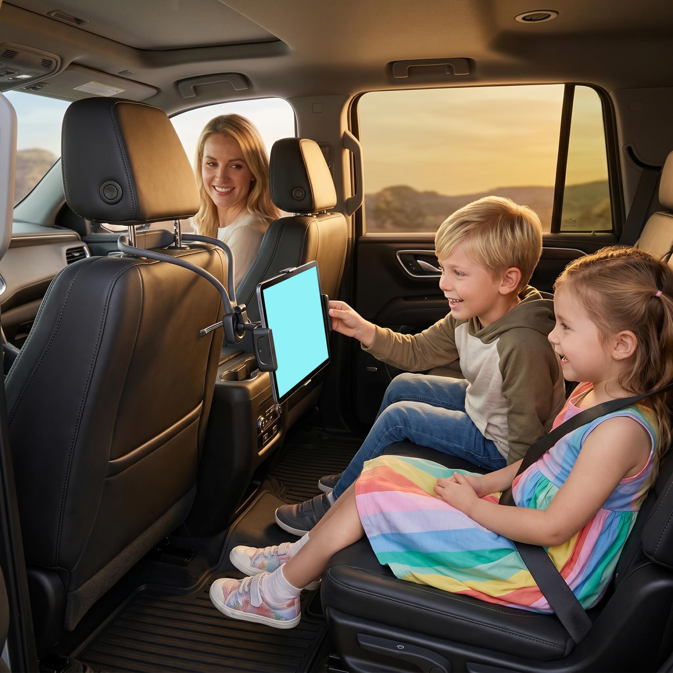 Supporto per tablet per poggiatesta, supporto sicuro per tablet da auto con vista regolabile Installazione senza attrezzi Elementi essenziali per viaggi su strada per bambini in auto