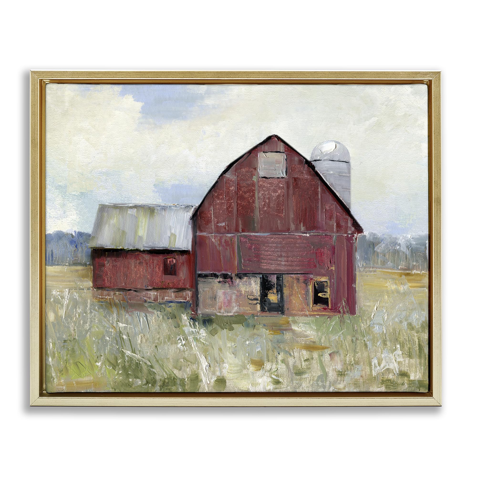 Stupell Industries 'Red Rugged Barn', Floating Frame Canvas Art, Gold, 31 x 25 Inches, Easy to Hang and Sturdy, Made in USA, by Sally Swatland