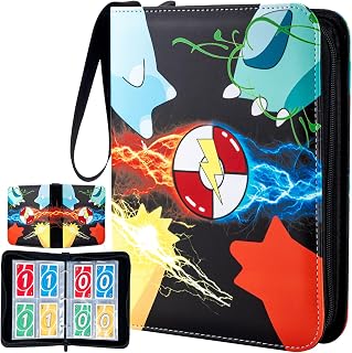 Trading Card Binder,4-Pocket Card Binder,Card Binder with 50 Removable Sleeves Can Collection 400 Standard Cards,3-Ring Zipper Trading Card Book is Gifts for Boys and Girls(Black)