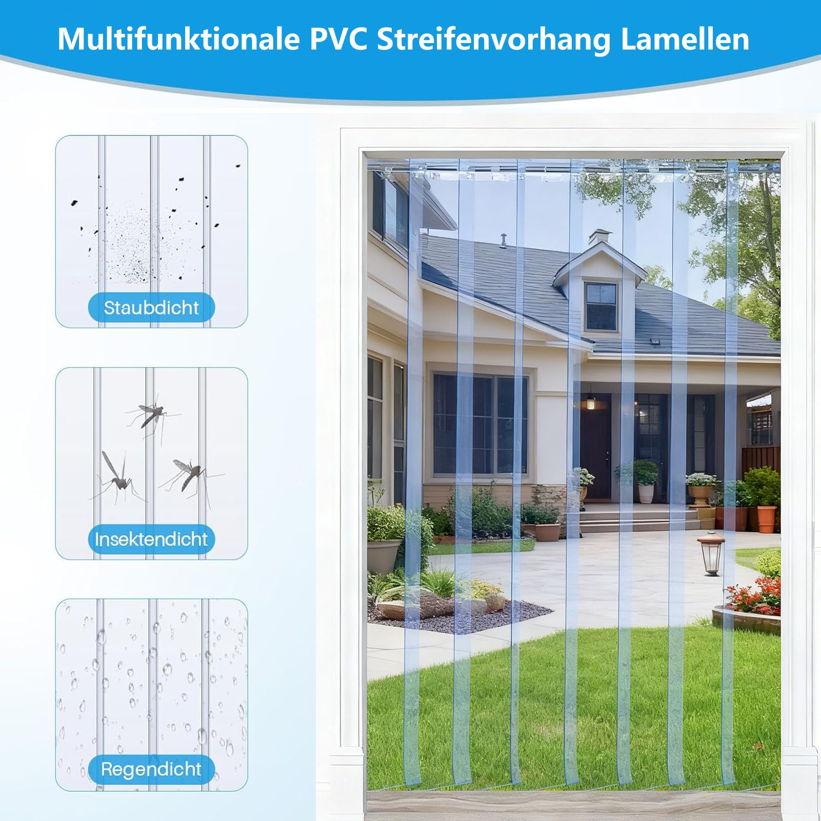 Transparent PVC Streifenvorhang, Kratzfest & Temperaturbeständig Industrieverhang für Kühlraum, Fabriklager, Garage & Supermarkt, Anpassbar (105x200cm/41.34x78.74in)