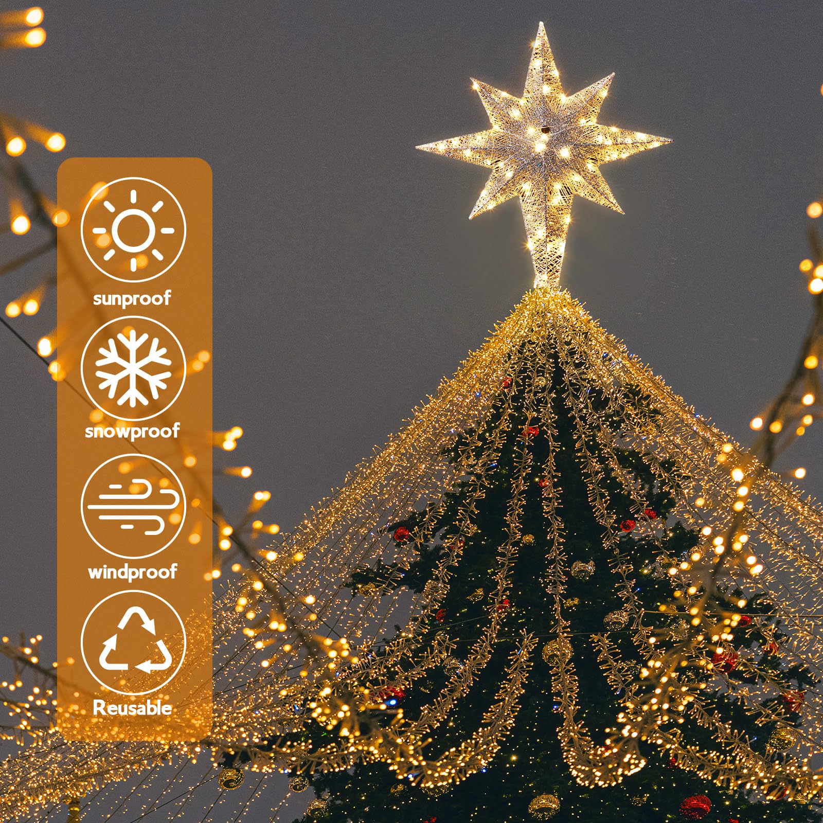 Retisee Estrella de Belén con purpurina de Navidad de 24 pulgadas, luces LED grandes para exteriores, luces de Navidad para colgar al aire libre, estrella de Navidad iluminada para patio, porche