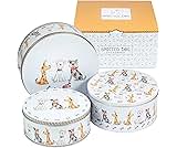 SPOTTED DOG GIFT COMPANY Cake Tin Storage Set of 3, Round Nesting Cake Tins for Storing Cakes & Biscuits, Stackable Airtight Biscuit Containers, Cute Dogs Themed Gifts, Large Medium Small
