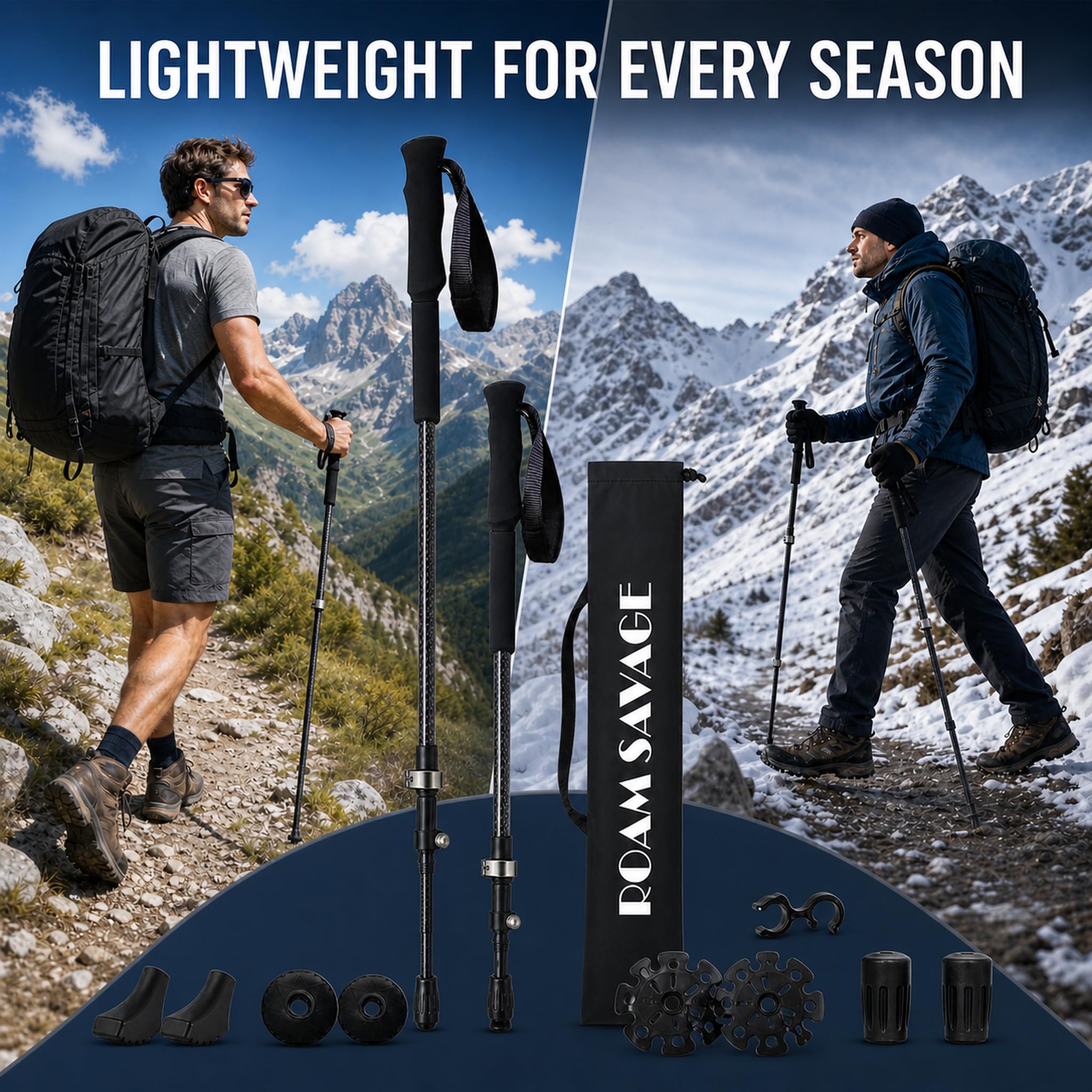 Faltbare Wanderstöcke 2 Stück aus Flugzeugaluminium mit Fliplocks | Leichte Trekkingstöcke mit Anti-Schock-System, Korkschaumgriffen & Zubehör für Wandern, Trekking, Camping und Reisen