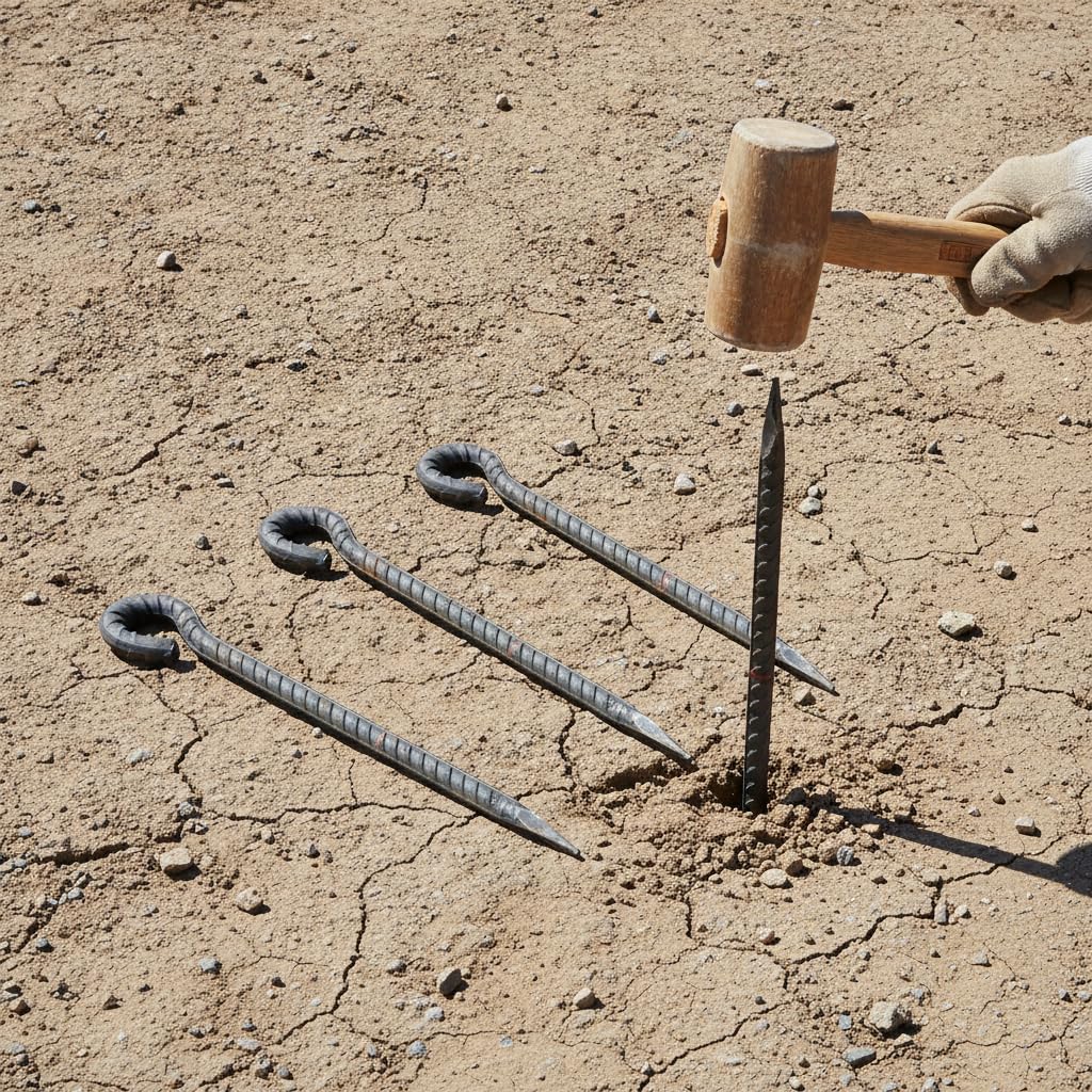 Piquet Tente Métallique Fileté, Construction en métal, Pieu Camping, Ancrage au Terrain, pour installateurs d'abris, Piquet en Acier fileté, 4 pièces, diamètre 12 mm, Longueur 500 mm, 500 mm