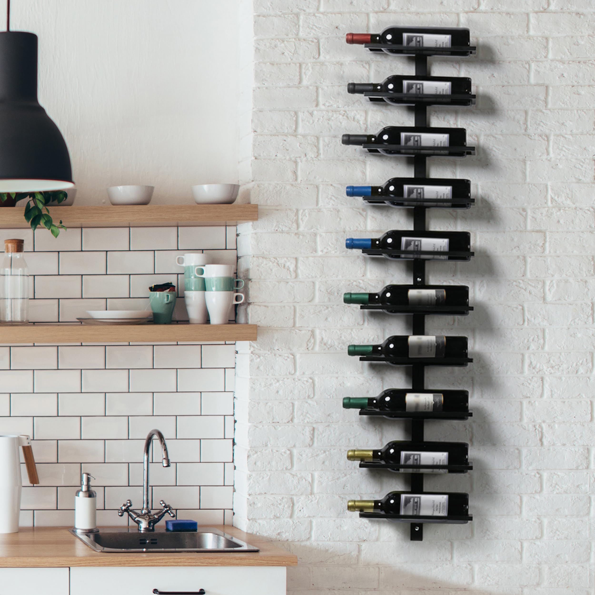Yaheetech Botellero Vino Pared de 10 Botellas Soporte Metálico Negro 27x10.5x126.5cm