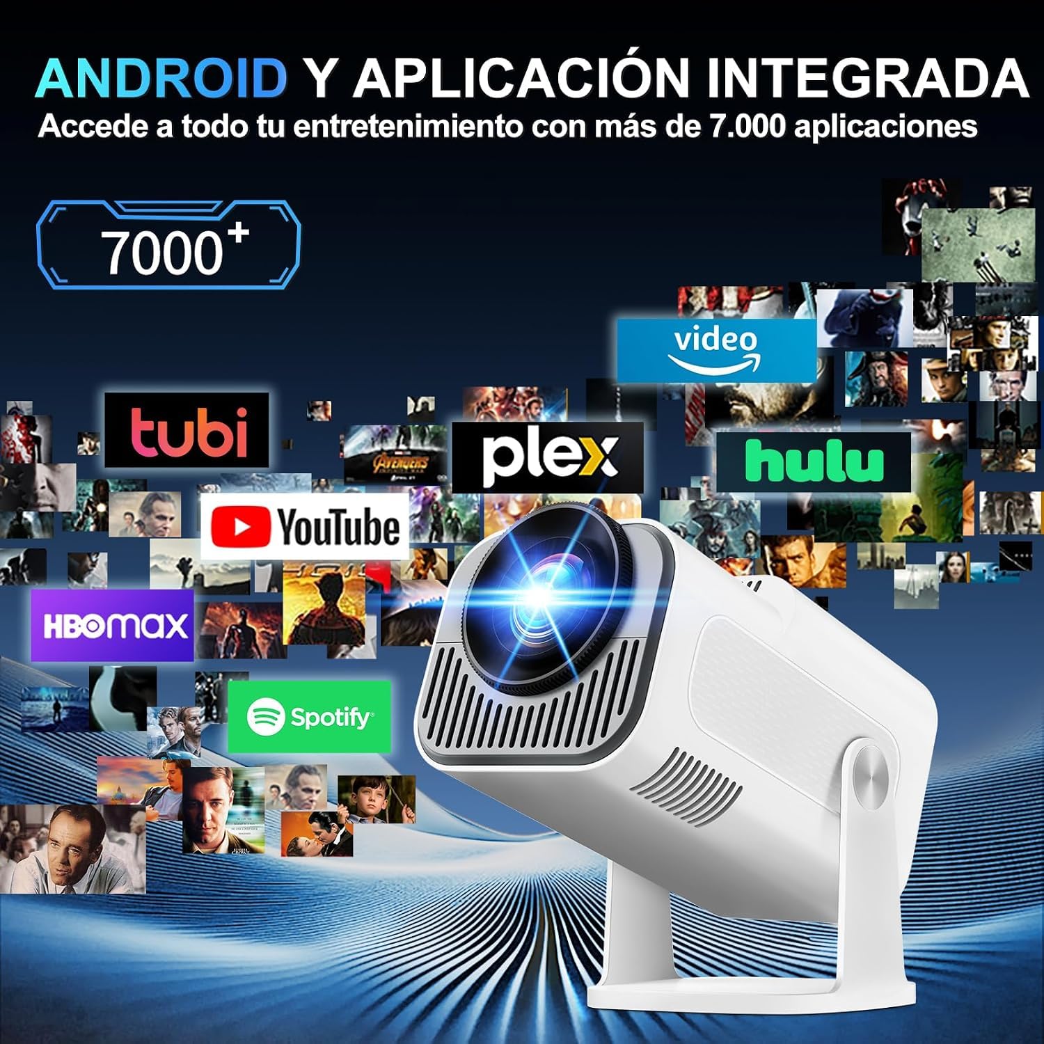 [App Integrada] 2026 Upgraded Mini Proyector 4K 1080P Proyector Vídeo con WiFi 6 Bluetooth 5.2 Support Gira 270° Corrección Trapezoidal Automática para HDMI/Stick/TV PC/USB, Blanco