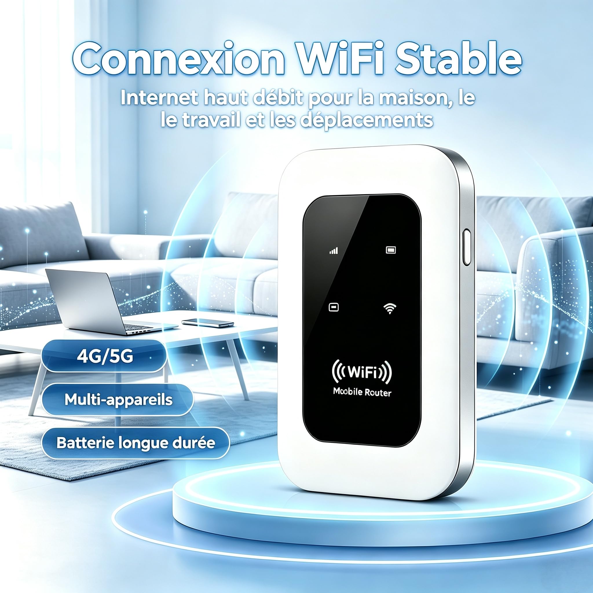 Routeur 5G Portable WiFi 6 Déverrouillé sans abonnement, Modem 5G/4G+ avec Nano‑SIM, jusqu'à 26 appareils connectés, Haut débit sans Box, idéal pour Voyage, Camping et télétravail